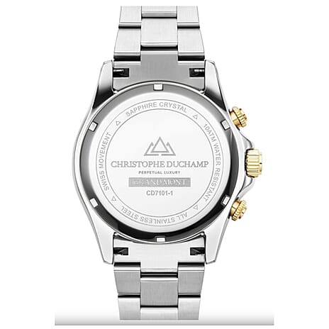 CHRISTOPHE DUCHAMP Swiss Quartz Movement Black Dial Mens Watch with Dual Tone Stainless Steel Chain Strap